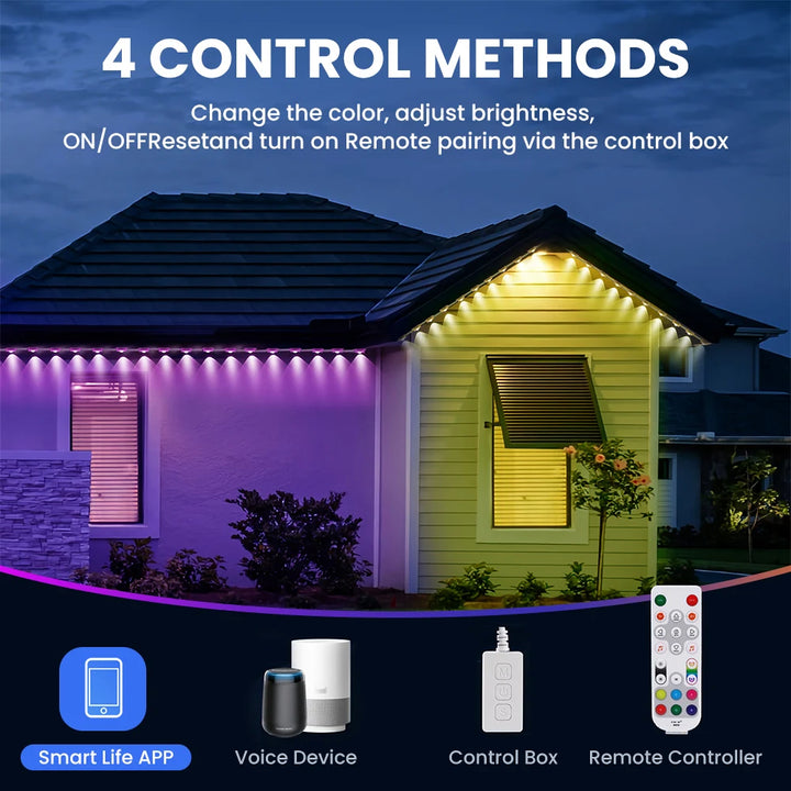 100ft 60-Light Smart RGB LED Eaves Lighting LED light strip - 75 Color Modes, Remote & App Control, Waterproof Outdoor