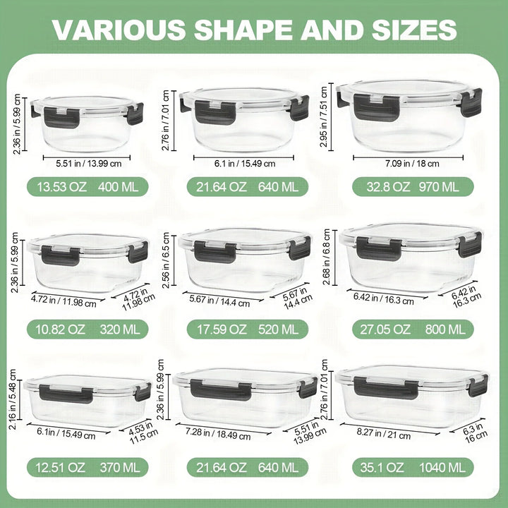 12pcs/set Glass fresh-keeping Crisper, Lunch Box, Sealed Leak-proof Bento Box, Refrigerator Freezer Storage Camping Lunch Box
