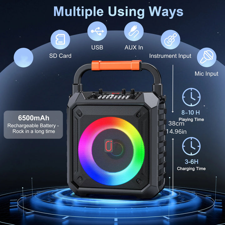JYX Wireless Speaker, Portable Bluetooth Speaker with Wired Microphone, Home Karaoke Speaker System, LED Party Light