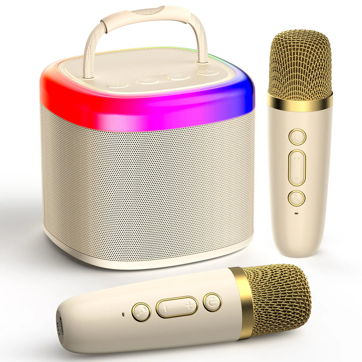 Portable Bluetooth Speaker, Wireless Mini Speaker with 2 Microphone, 5 Mode Voice Effect, LED Party Light
