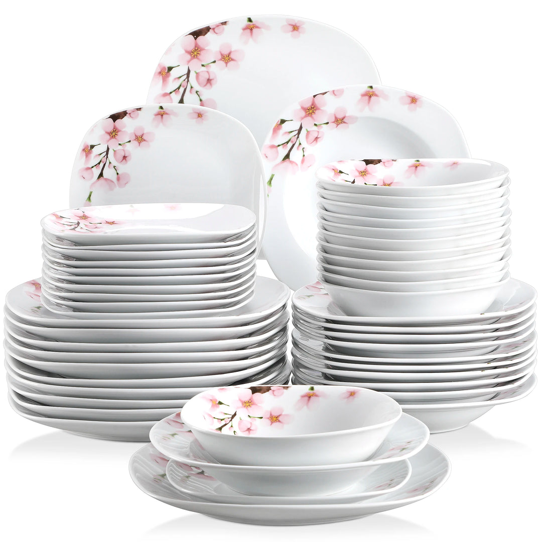 VEWEET ANNIE 24/48 PCS Porcelain Ceramic Tableware Dinner Plate Set with Bowl/Dessert Plate/Soup/Dinner Plate for 6/12 Person