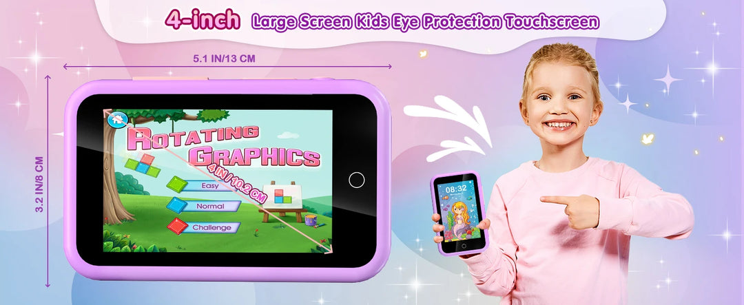VATOS Kids Smart Phone Toy for Girls Boys Large 4" Touchscreen Cell Phone with Dual Cam Music Puzzle Game Learning Toy