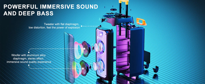 FanFun Large Bluetooth Speaker, Wireless Speaker with Wheels and Trolley Bar, Karaoke Machine with 2 Microphone, Karaoke Speaker
