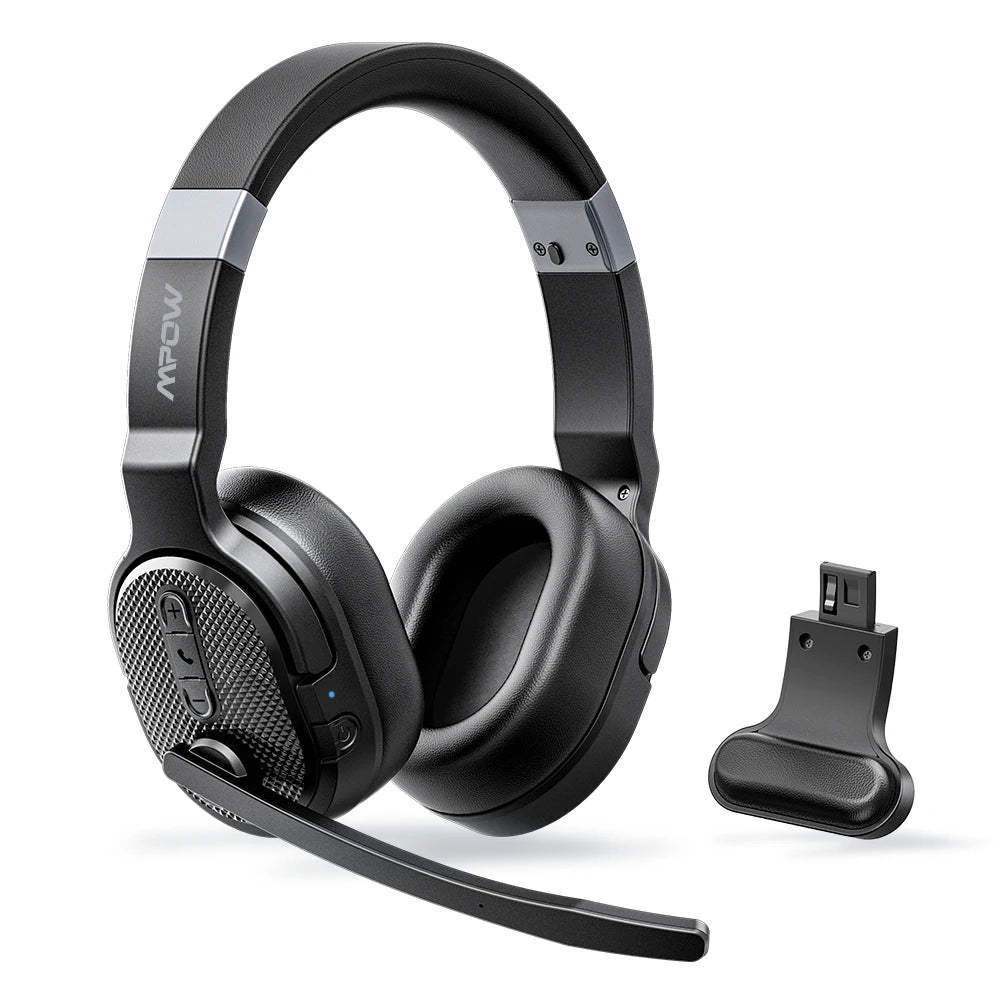 Mpow E65 2 in 1 Wireless Headphones Bluetooth 5.3 Dual/Single Office Headset with Microphone&Mute Switch 35H for Trucker Driver