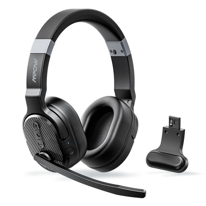 Mpow E65 2 in 1 Wireless Headphones Bluetooth 5.3 Dual/Single Office Headset with Microphone&Mute Switch 35H for Trucker Driver