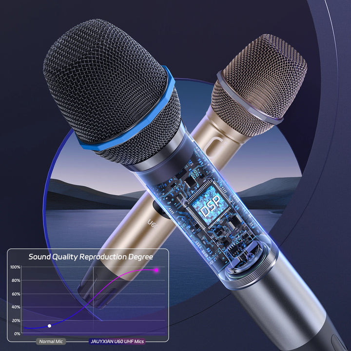 FanFun Dual Wireless Microphone, Professional UHF Dynamic Microphone for Singing, Speech, Karaoke Microphone for KTV