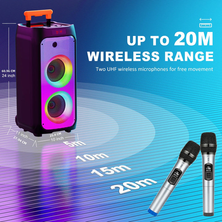 Karaoke Machine, Portable Bluetooth Speaker with 2 Wireless Karaoke Microphones, Karaoke Machine for Adults Kids for Home Party