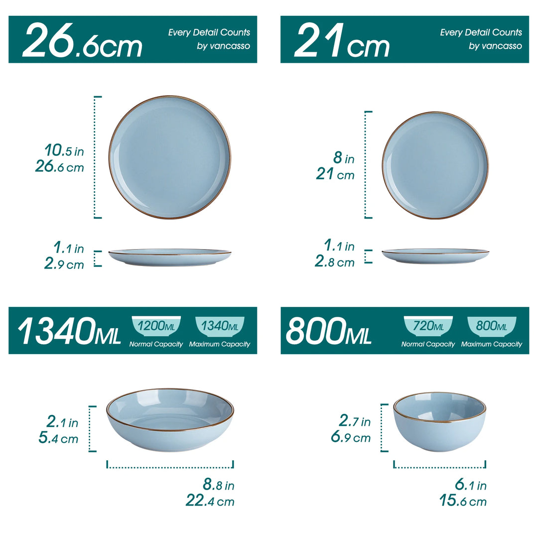 VANCASSO NYMPH 16/32 Piece Ceramic Glaze Tableware Set with Dinner/Dessert/Soup Plate/Bowl  For 4/8 Person 4 Color Optional