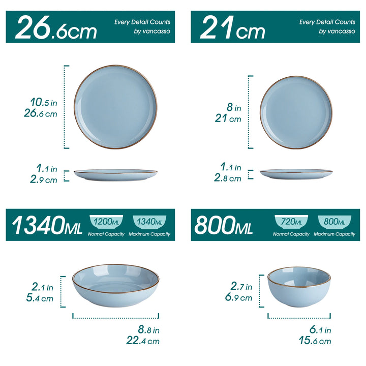 VANCASSO NYMPH 16/32 Piece Ceramic Glaze Tableware Set with Dinner/Dessert/Soup Plate/Bowl  For 4/8 Person 4 Color Optional