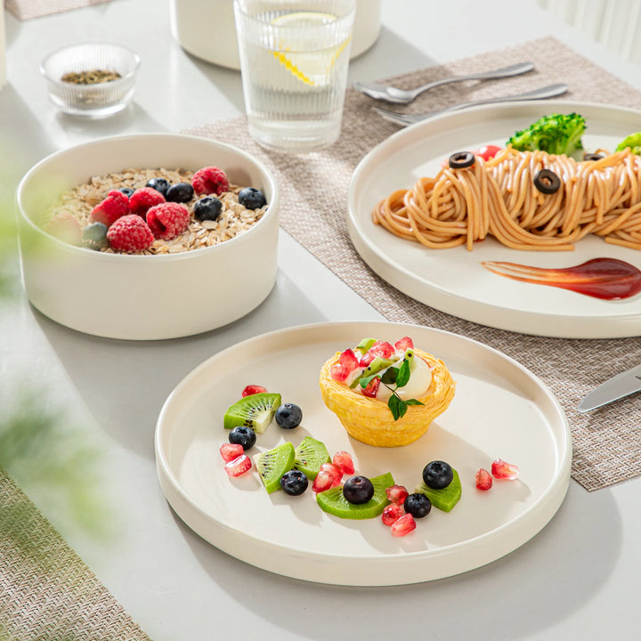 VANCASSO VENUS Serie 12/24/36 Piece CREAM WHITE Stoneware Tableware Set with Dinner/Dessert Plate/Bowl For 4/8/12 People