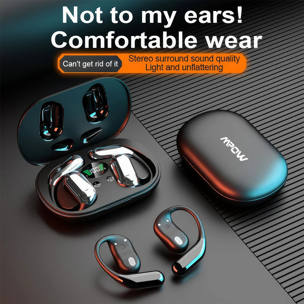 Mpow Q16 True Wireless Earphones, OWS Open Ear Earphones with Earhooks, Bluetooth 5.3, Up to 80H Playtime with Case for Cycling