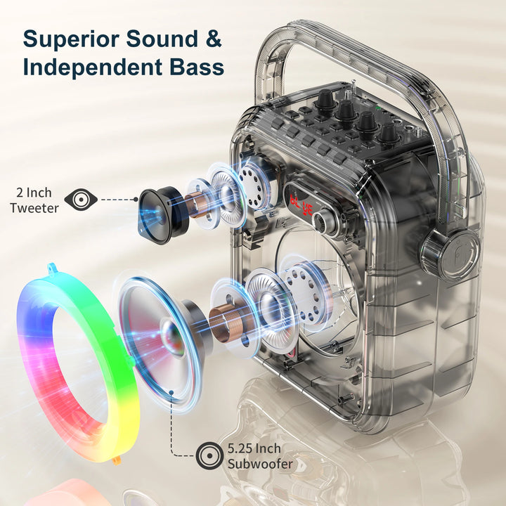 FanFun 66Pro 5200MAH Portable BT Speaker With 2 Wireless Microphones, Karaoke Speaker For Adults, Karaoke Machine With DJ Light