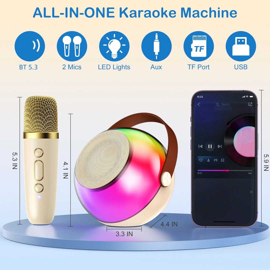 Wireless Microphones & Speaker System with Built-in Mic, LED Lighting Effects, USB-C Fast Charging, Camping, Valentine's Gifts