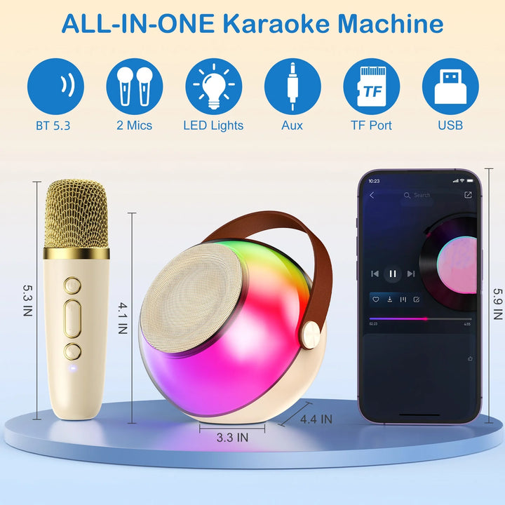 Wireless Microphones & Speaker System with Built-in Mic, LED Lighting Effects, USB-C Fast Charging, Camping, Valentine's Gifts
