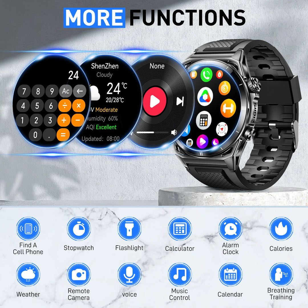 LaNikar New KE6 Smart Watch 1.43" AMOLED Display Men Black Sports Watch KE Series Bluetooth Call Health Monitor IP68 Waterproof
