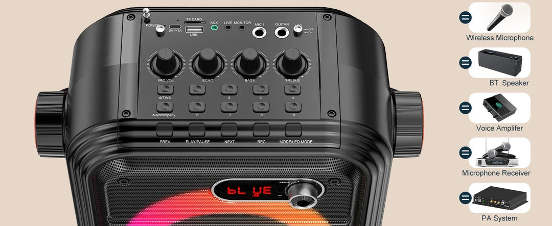 FanFun 66Pro 5200MAH Portable BT Speaker With 2 Wireless Microphones, Karaoke Speaker For Adults, Karaoke Machine With DJ Light