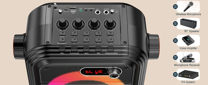 FanFun 66Pro 5200MAH Portable BT Speaker With 2 Wireless Microphones, Karaoke Speaker For Adults, Karaoke Machine With DJ Light