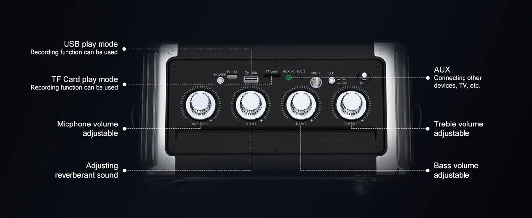 S55 Karaoke Machine with 2Wireless Microphones,Portable Bluetooth Speakers with Bass/Treble Adjustment,Pa System,Remote Control