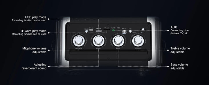S55 Karaoke Machine with 2Wireless Microphones,Portable Bluetooth Speakers with Bass/Treble Adjustment,Pa System,Remote Control