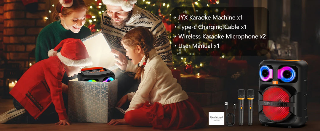 FanFun Karaoke Speaker, Home Karaoke Machine with 2 Microphone, Portable Bluetooth Speaker with LED Party Light, T28-T