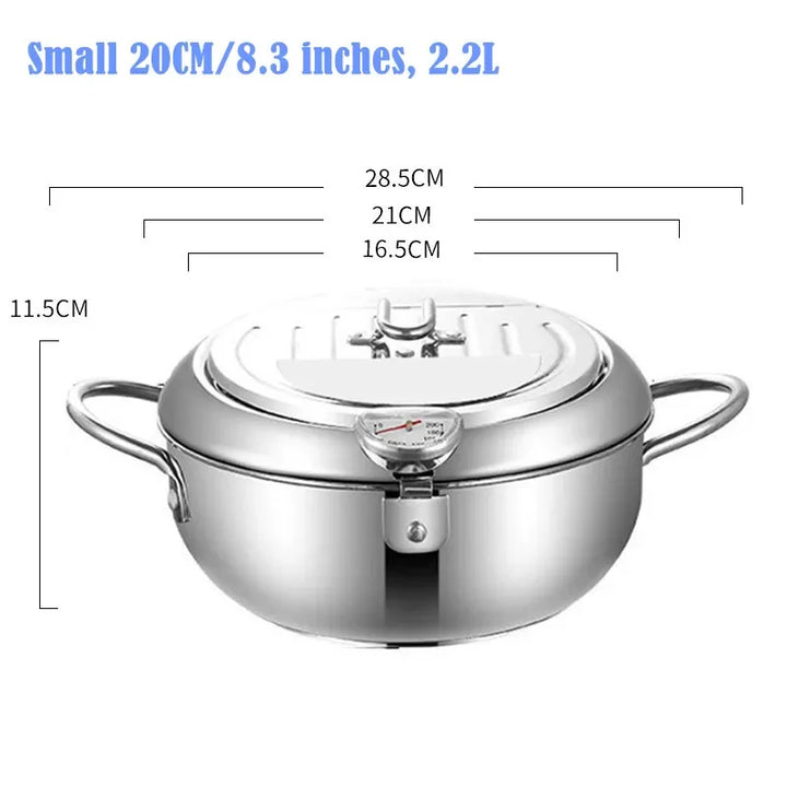 304 Stainless Steel Deep Fryer Pan with Thermometer Kitchen Tempura Deep Fryer Pot for Chicken French Fries Fish Shrimp