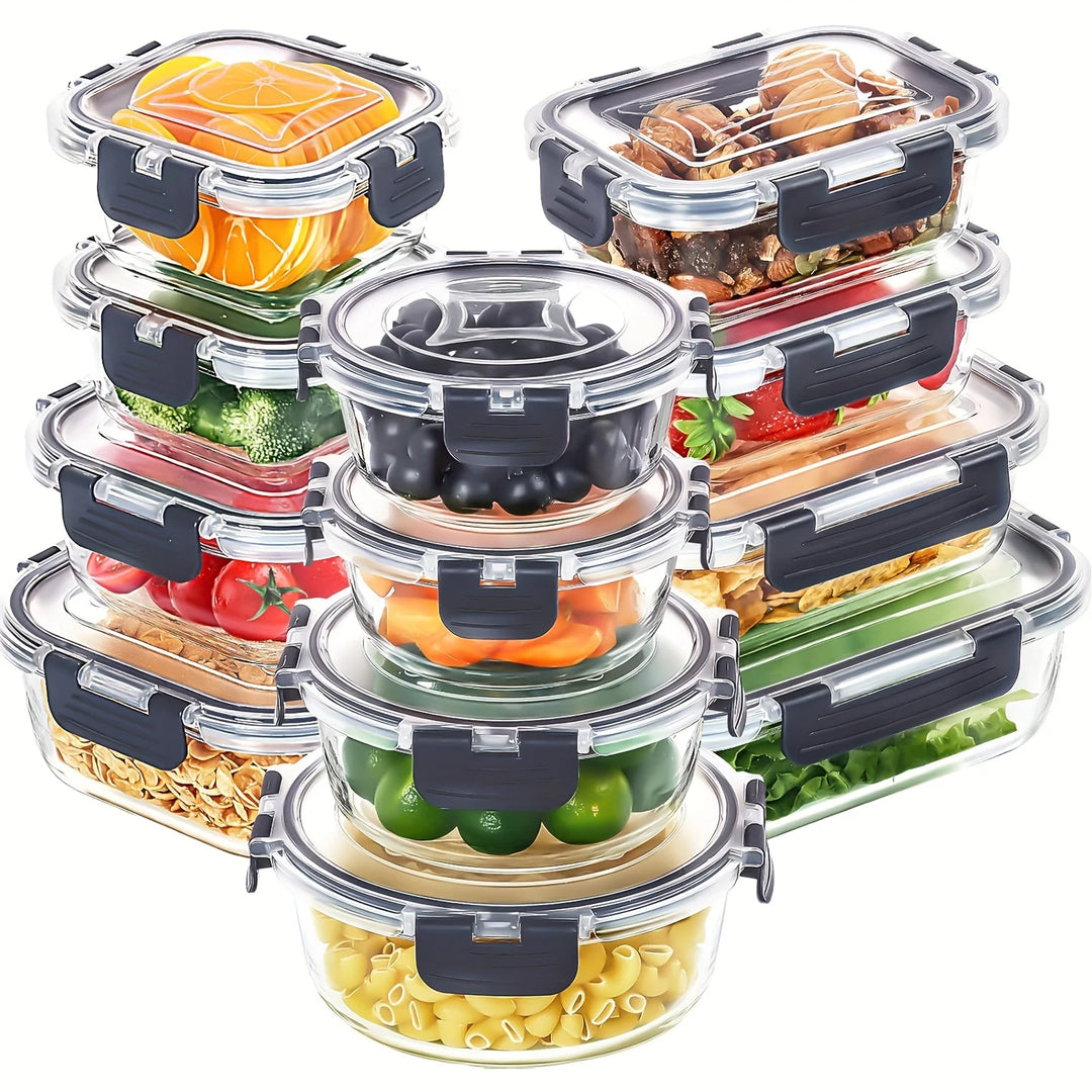 12pcs/set Glass fresh-keeping Crisper, Lunch Box, Sealed Leak-proof Bento Box, Refrigerator Freezer Storage Camping Lunch Box