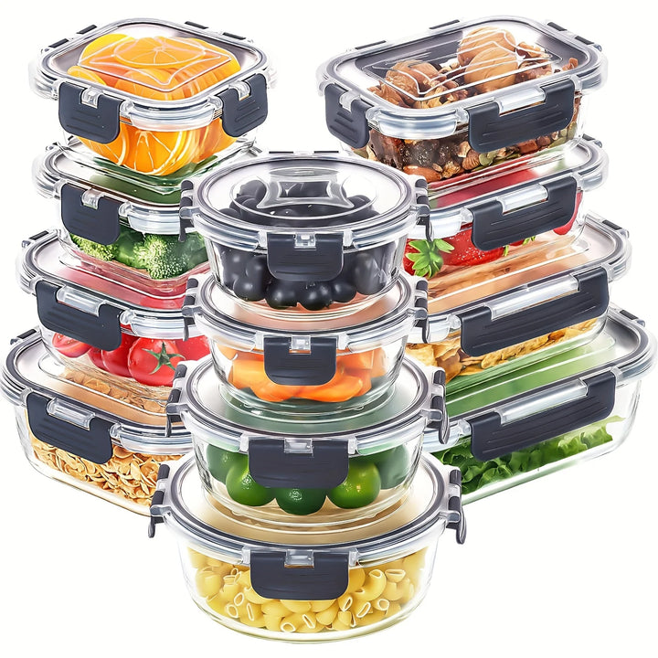 12pcs/set Glass fresh-keeping Crisper, Lunch Box, Sealed Leak-proof Bento Box, Refrigerator Freezer Storage Camping Lunch Box
