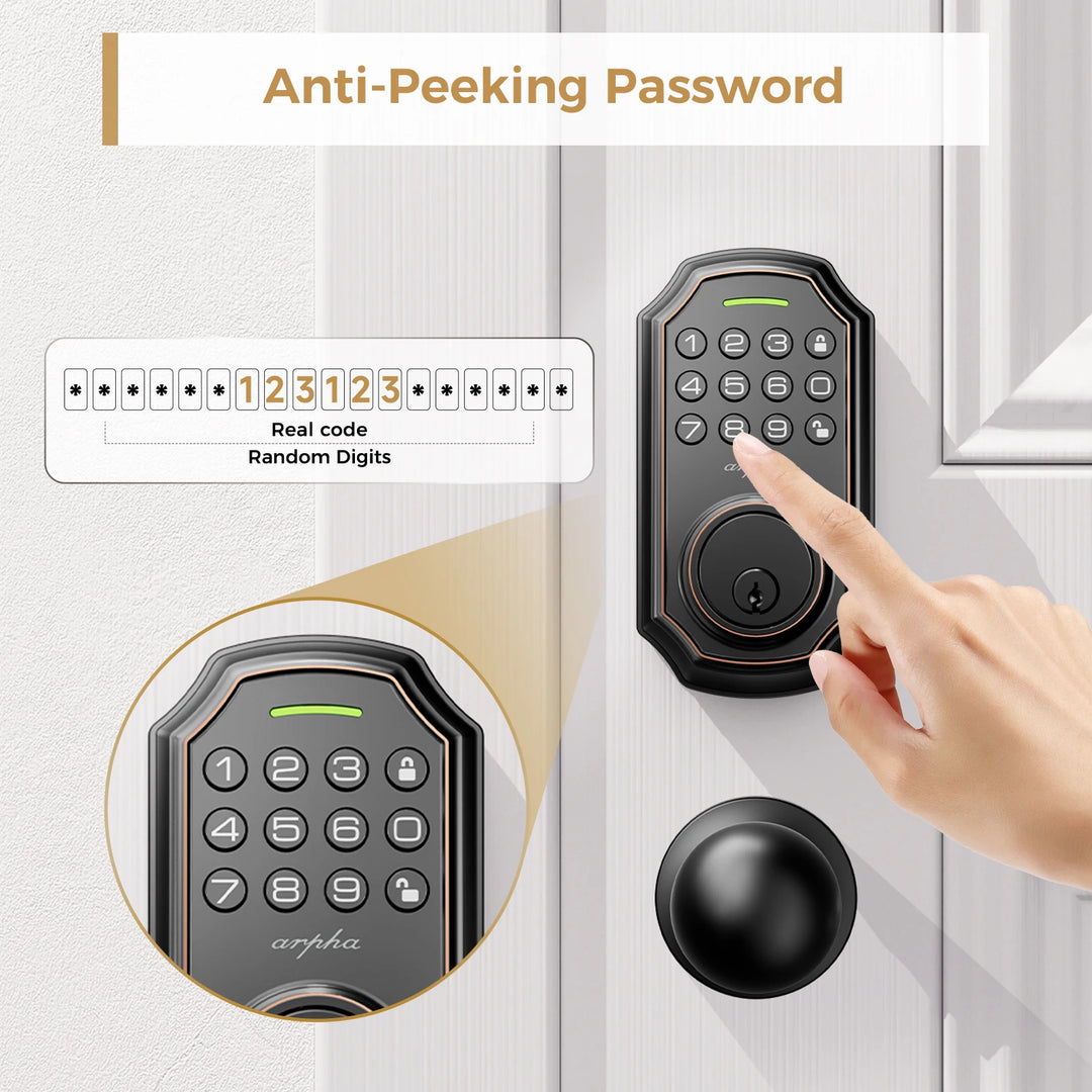 Arpha Smart Door Lock Keyless Entry Lock 100 Codes Bluetooth Door w/ 2 Door handles Home Security Hotel Electronic Password Lock