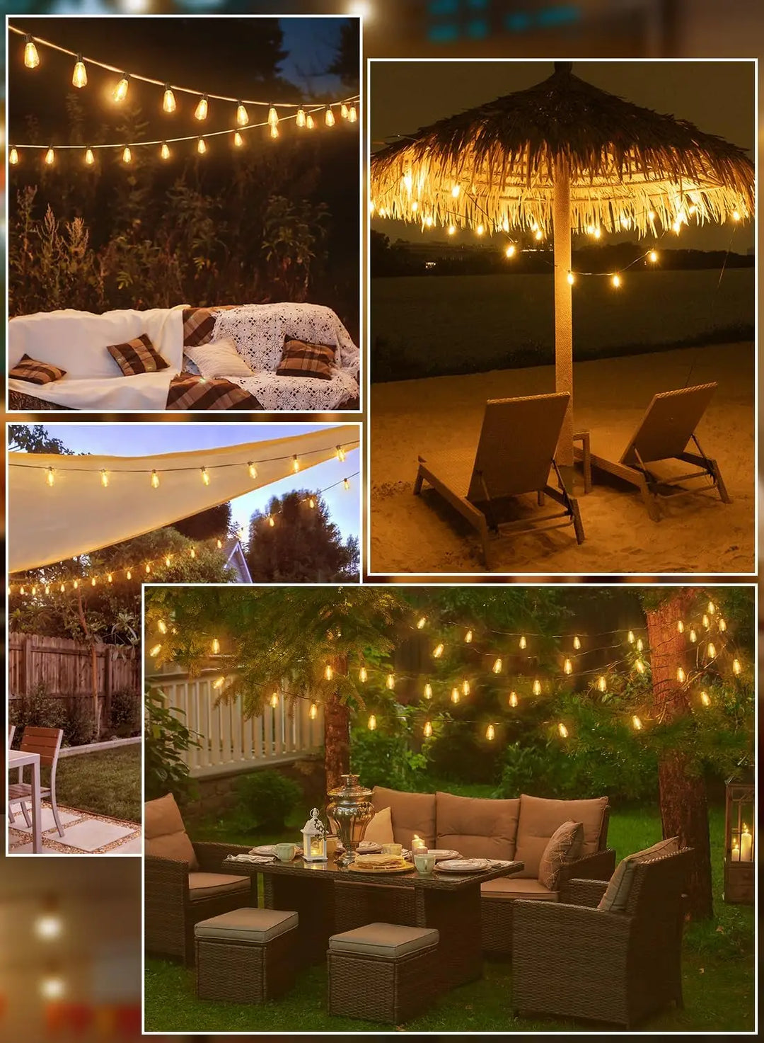ST38 LED Outdoor Patio String Lights With US Plug, Shatterproof Bulb, Waterproof Hanging Lamp Connectable for Porch, Backyard