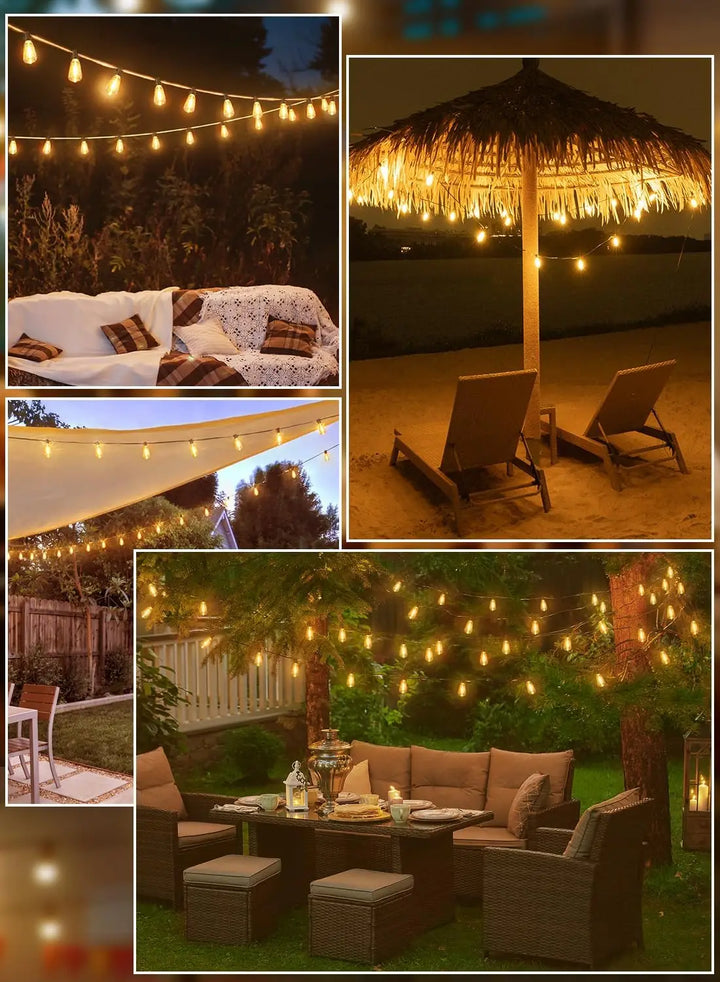 ST38 LED Outdoor Patio String Lights With US Plug, Shatterproof Bulb, Waterproof Hanging Lamp Connectable for Porch, Backyard