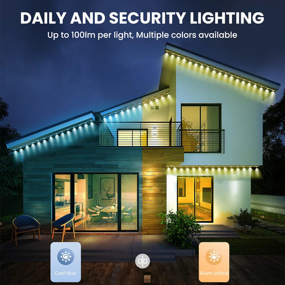 100ft 60-Light Smart RGB LED Eaves Lighting LED light strip - 75 Color Modes, Remote & App Control, Waterproof Outdoor