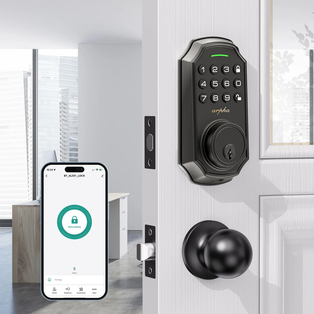 Arpha Smart Door Lock Keyless Entry Lock 100 Codes Bluetooth Door w/ 2 Door handles Home Security Hotel Electronic Password Lock