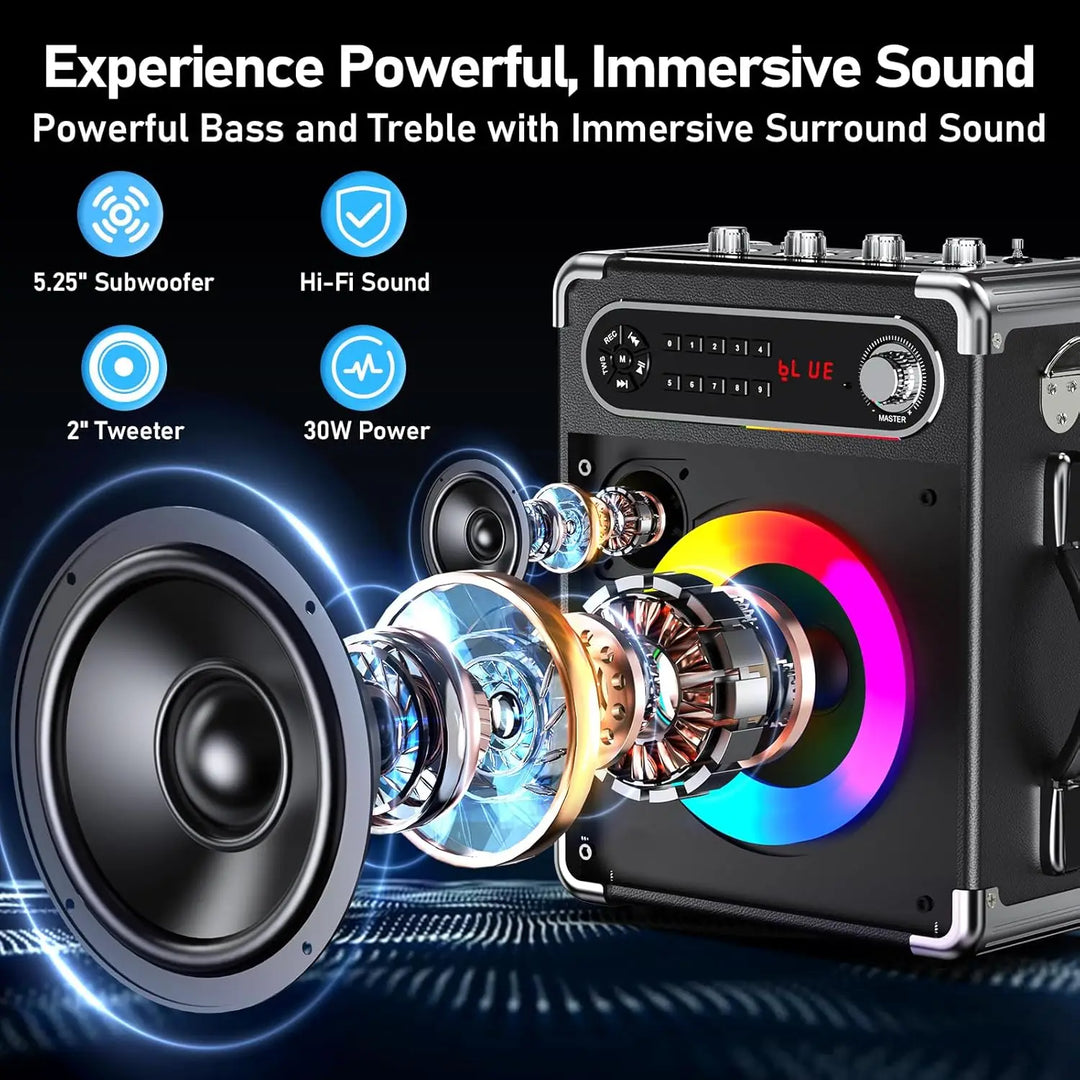 FanFun Karaoke Machine with 2 Microphones, Portable Bluetooth 5.3 Karaoke Speaker for Outdoor Events,Gatherings and Parties