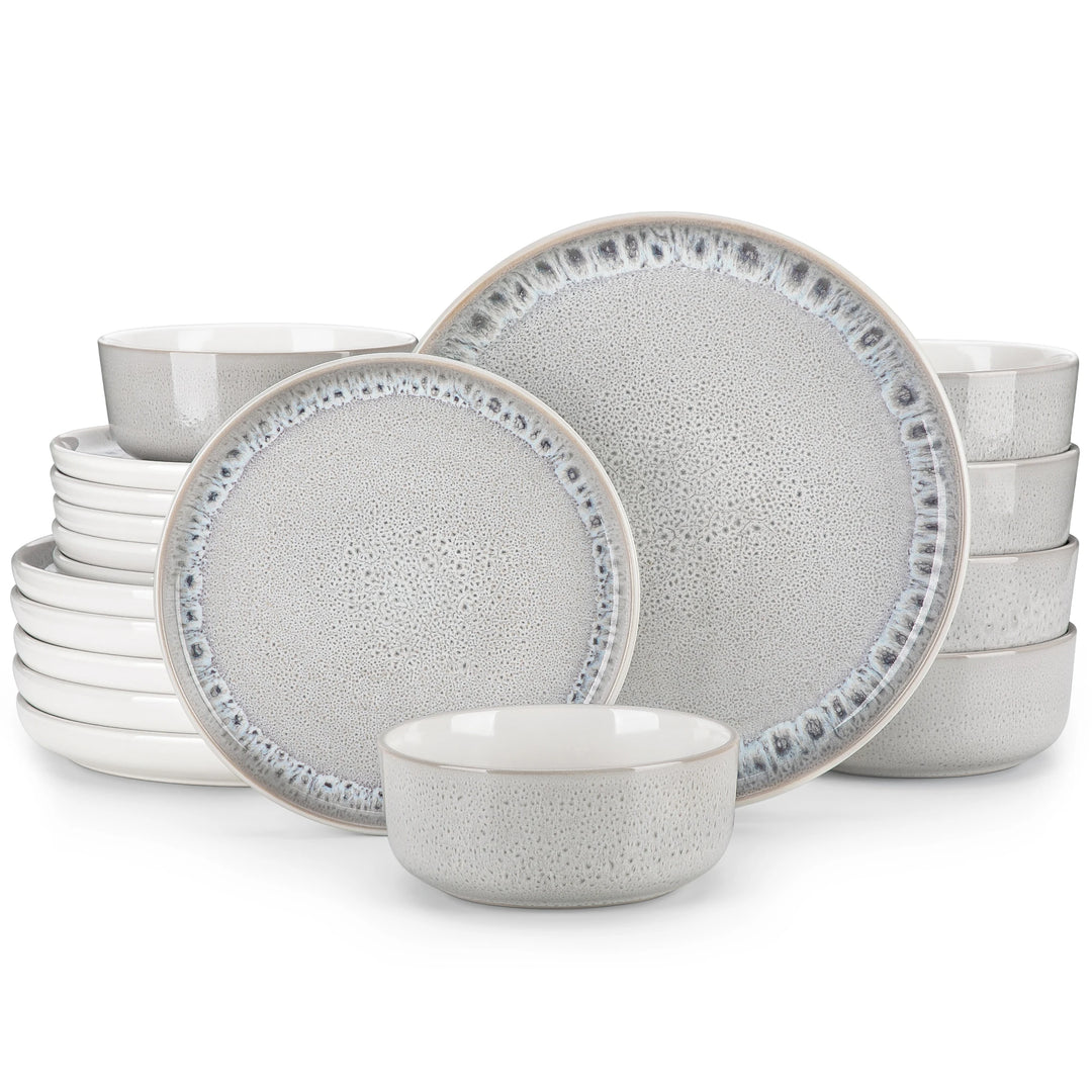 vancasso 18/36 Piece Snow Plates Dinner Sets Tableware Set Reactive Glaze Stoneware Set with 6 Piece Dinner Plate/Dessert/Bowl