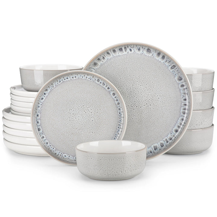 vancasso 18/36 Piece Snow Plates Dinner Sets Tableware Set Reactive Glaze Stoneware Set with 6 Piece Dinner Plate/Dessert/Bowl