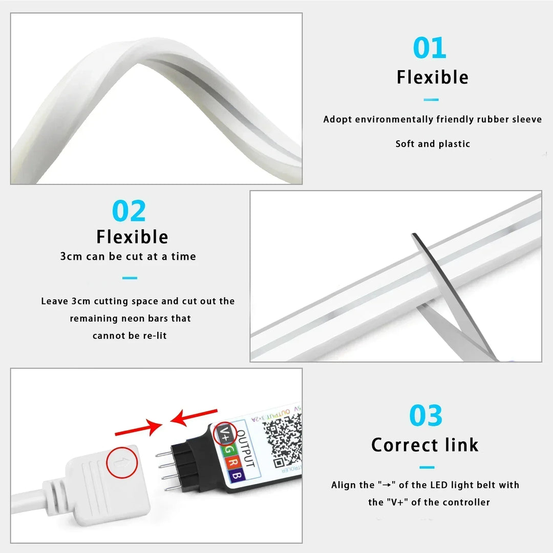 Smart Neon LED Strip Light App Control RGB Neon LED Backlight PC Game Room Decor Home Festival Outdoor Atmosphere Lighting