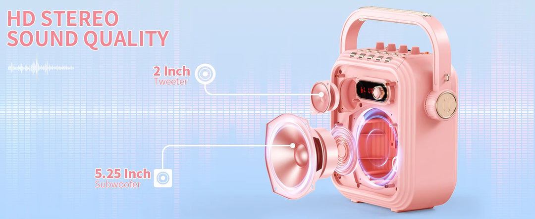 Portable Wireless Karaoke Machine-Adult Singing Speaker with 2 Wireless Microphones,TF Card/ USB Support with Remote Control