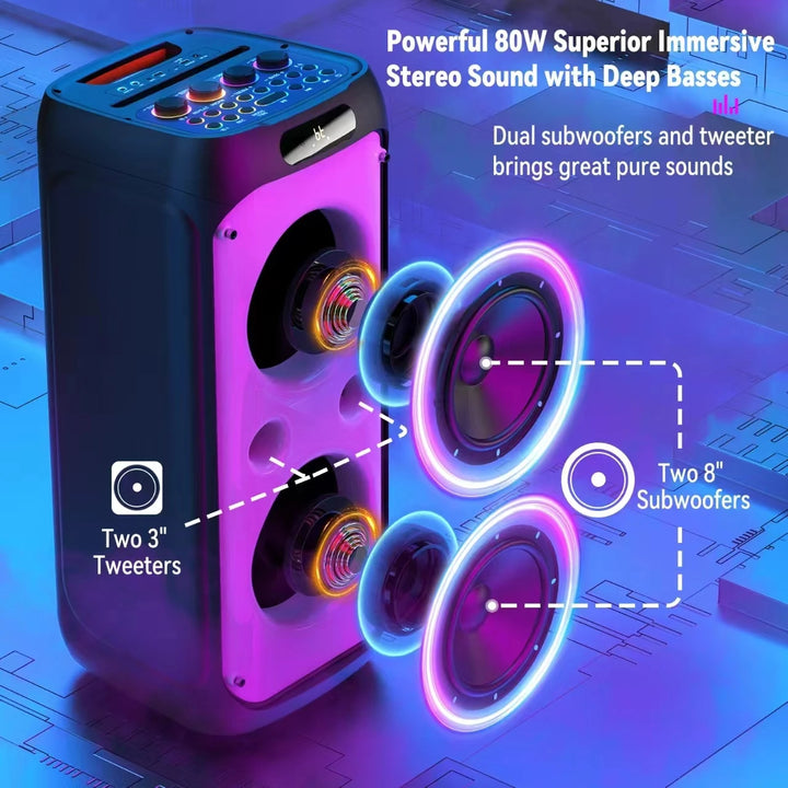FanFun Karaoke Machine,33" Big Bluetooth Party Speaker with 500W Peak Power,Wireless DJ PA Speaker with Subwoofers, Disco Lights