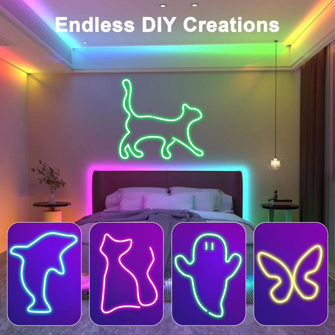 Outdoor Neon LED Rope Lights,  LED Lights For Bedroom Flexible LED Light Strip With Remote And APP Control RGB Lighting Strip
