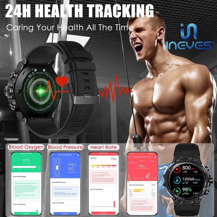 LaNikar Military Smart Watch for Men 1.32’’ HD Rugged Fitness Tracker with Heart Rate Sleep Monitor Pedometer for iPhone Android