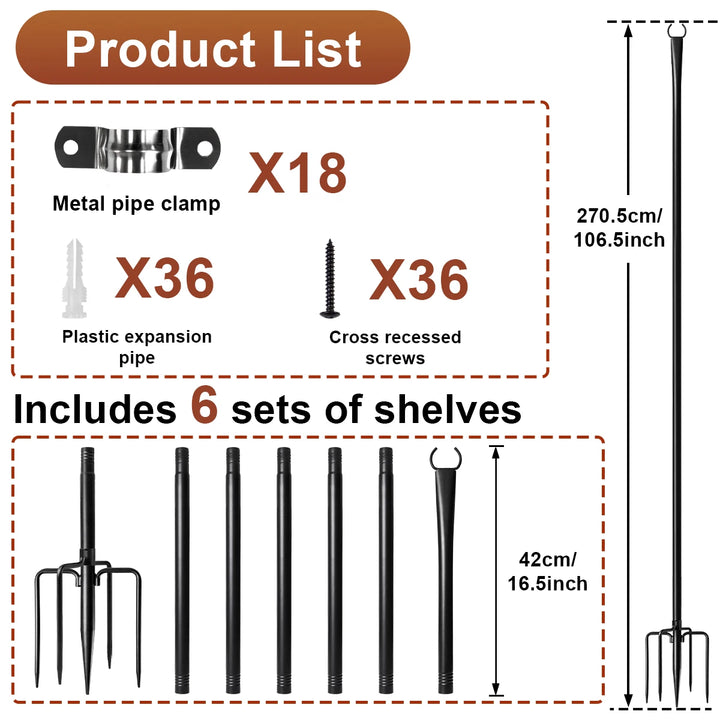 2/4/6 Pack String Light Poles for Outside Garden, Adjustable Heavy-Duty Metal lamp stand for Outdoor String Lights with Fork