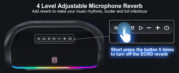 JYX Bluetooth Speaker, Portable Speaker with DJ Lights, Deep Subwoofer, Waterproof Outdoor Speaker with 2 Wireless Microphone