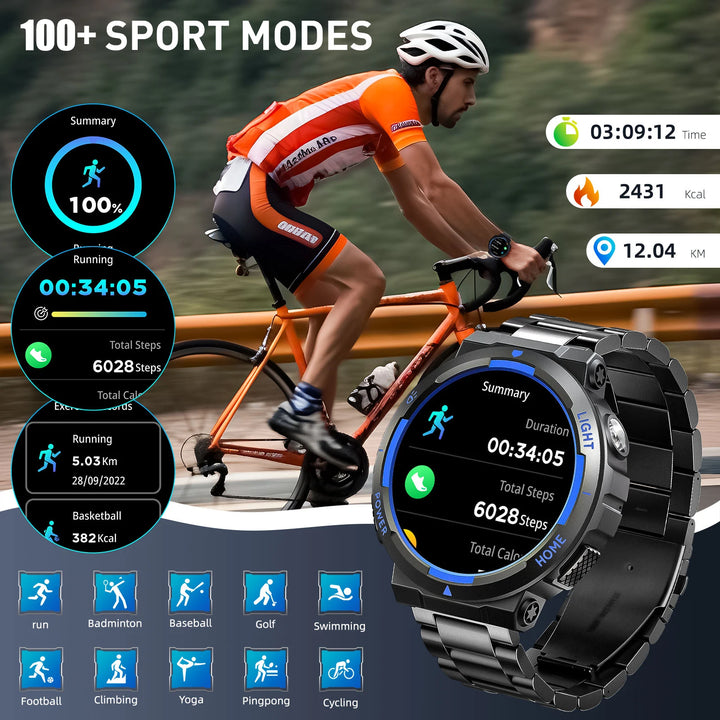 EIGIIS New Smart Watch Men 3ATM Waterproof 1.53" KT75 Outdoor Sports With LED Flashlight Health Monitoring Bluetooth Call
