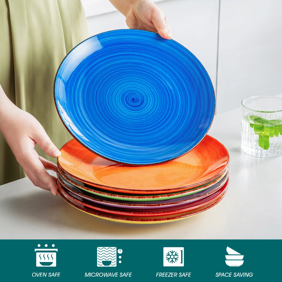 vancasso 6/12 Piece Multicolour 10.4 inch Dinner Plate Set Handpainted in Rustic Look 26.5cm Serving Plate for Salad/Cake/Pasta