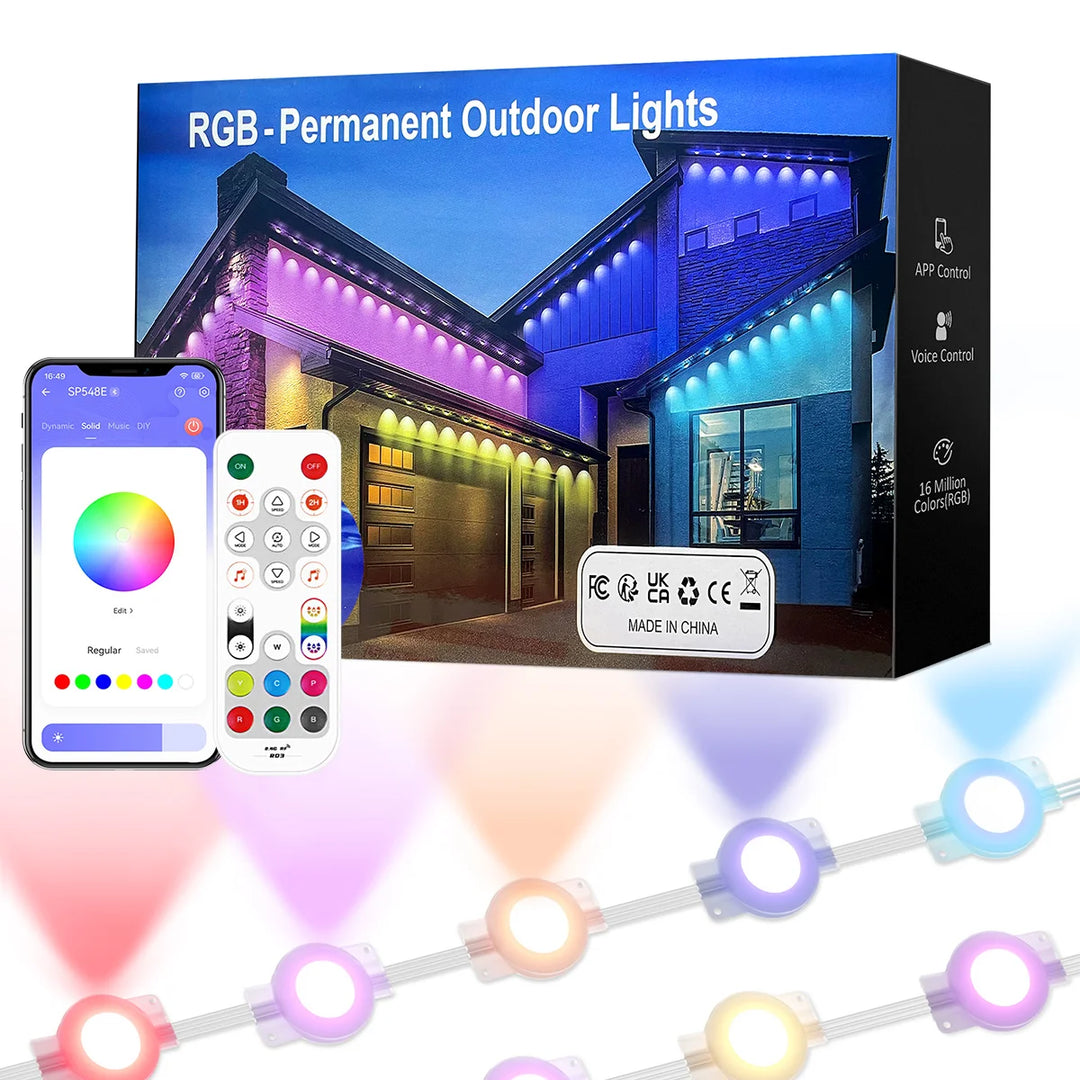 150FT 90LEDS, Permanent Outdoor LED strip Lights, Smart RGBIC Outdoor Lights With 72 Scene Modes, Garden Yard, IP68 Eaves Lights