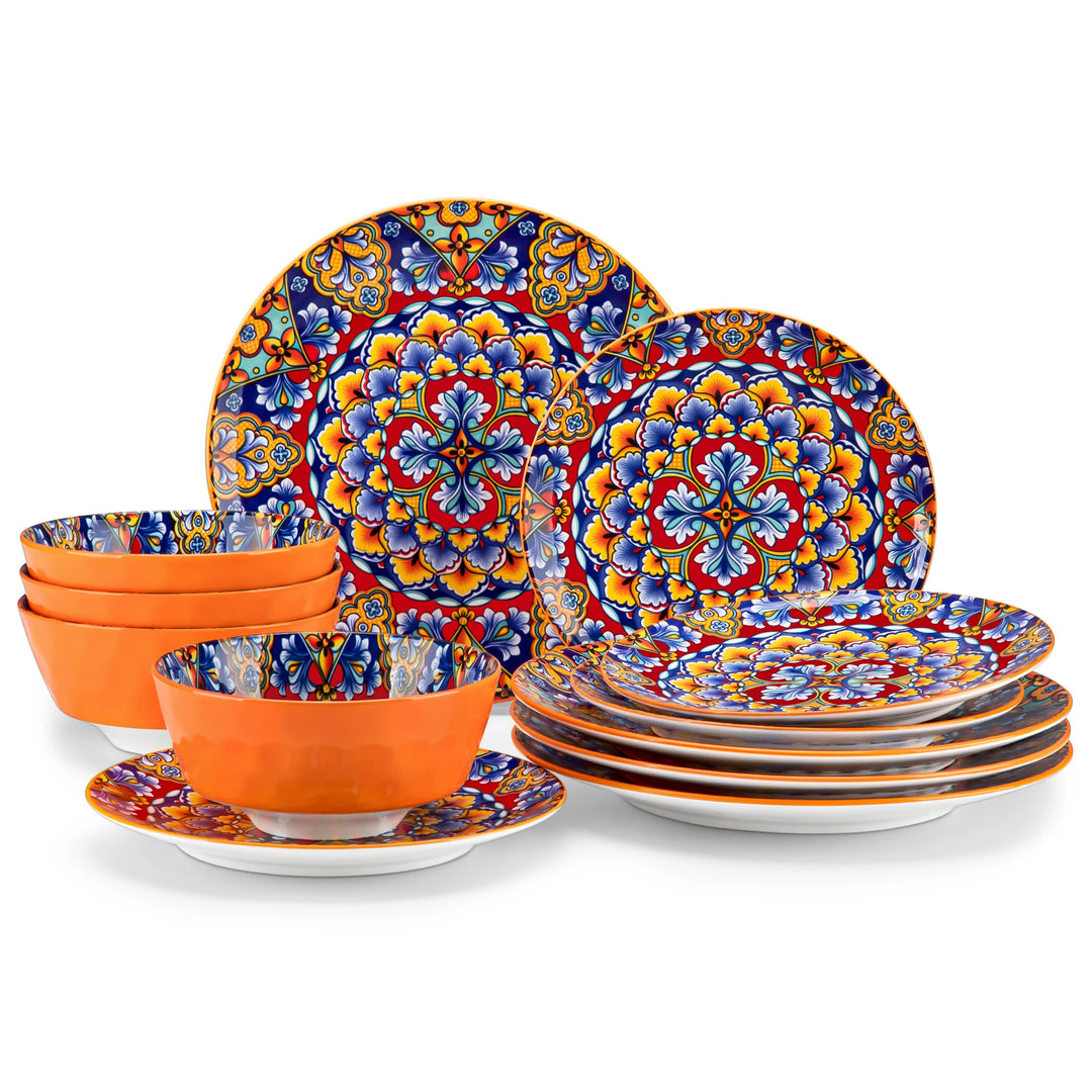 vancasso 12/24 Piece New Bohemian Ceramic Dinnerware Plates Porcelain Plates Dinner Set with 4pcs Dinner Plate/Dessert/Bowl