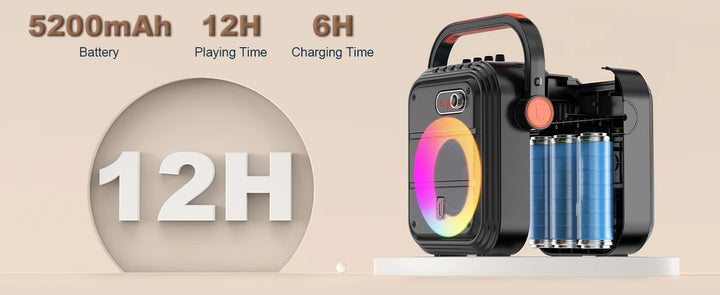 FanFun Bluetooth Speaker, Portable Wireless Speaker with FM Radio, Karaoke Machine with 2 Microphone, Home Karaoke System
