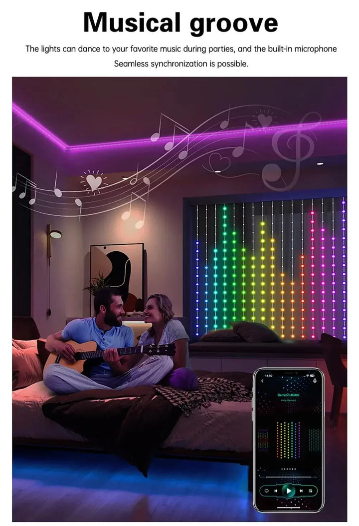 Smart LED Curtain Lights RGB APP Control DIY Text and Pattern 400LEDs Hanging Fairy String Lights Curtain Home Room Decor