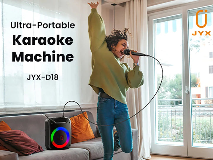 Wireless Speaker, Portable Bluetooth Speaker with Wired Microphone, Home Karaoke Speaker System, LED Party Light
