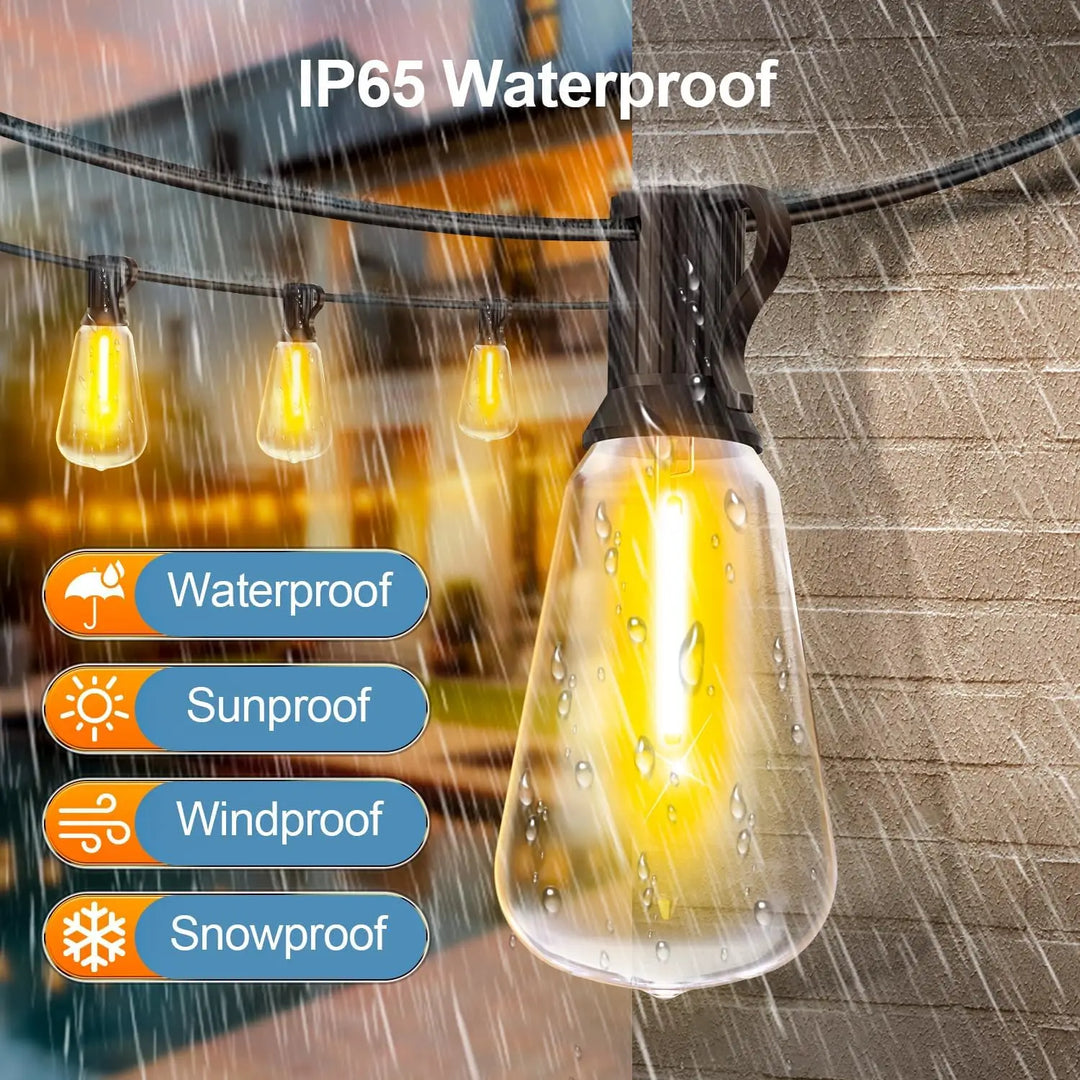 ST38 LED Outdoor Patio String Lights With US Plug, Shatterproof Bulb, Waterproof Hanging Lamp Connectable for Porch, Backyard